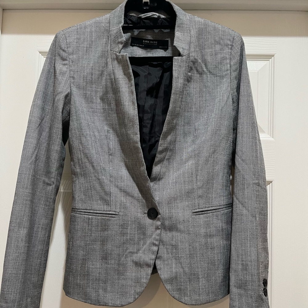 Zara Basic Collection Grey Black Lined Blazer Car… - image 1